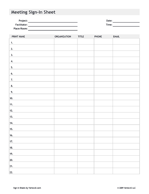 Printable Meeting Sign In Sheet Template Word