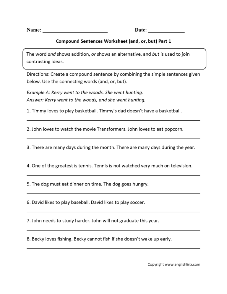 Simple Compound And Complex Sentences Worksheet With Answer Key
