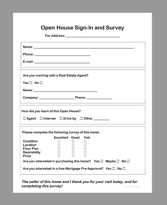 Printable Open House Sign In Sheet Pdf