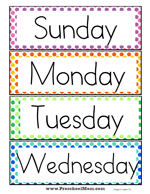 Days Of The Week For Calendar Free Printables
