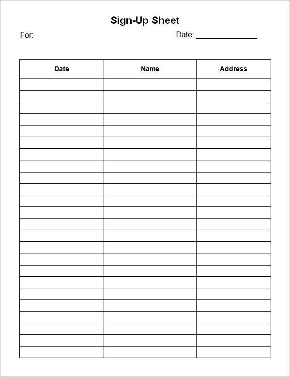 Blank Printable Sign In Sheets