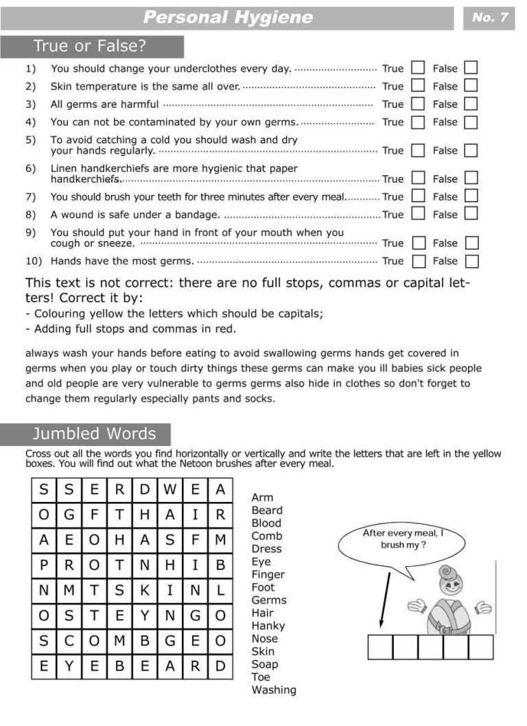 Personal Hygiene Keeping Clean Worksheets For Grade 1