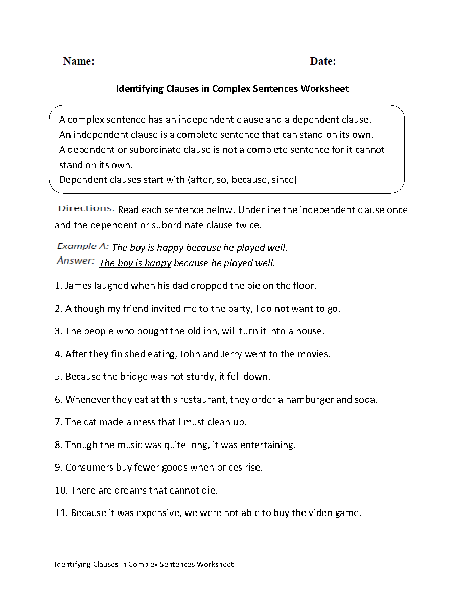 Simple Compound Complex Sentences Worksheet Pdf