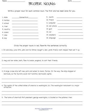 Common And Proper Nouns Worksheet 3rd Grade With Answers