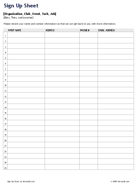 Word Free Printable Sign In Sheet Template