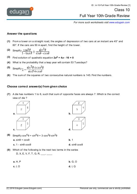Grade 10 10th Grade Geometry Worksheets Pdf