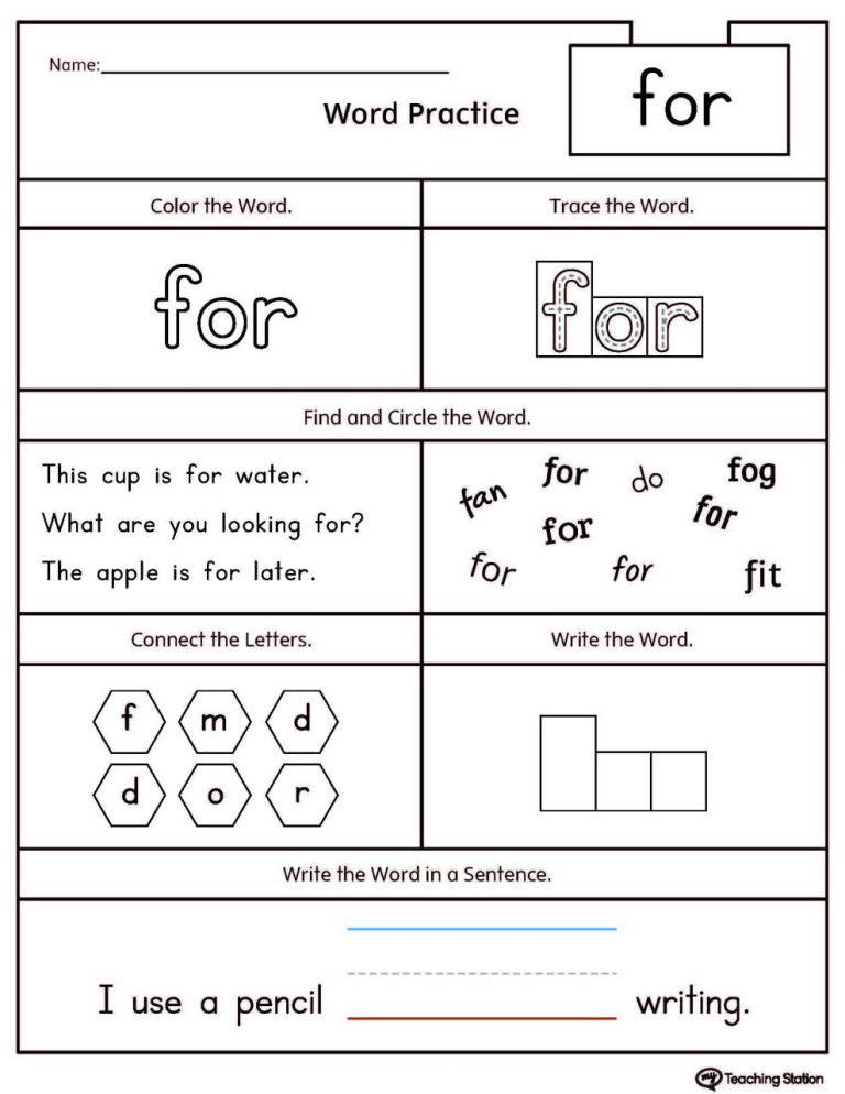 Printable Dolch Sight Words Worksheets Pdf