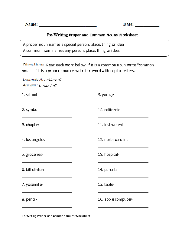 5th Grade Common And Proper Nouns Worksheet With Answers Pdf
