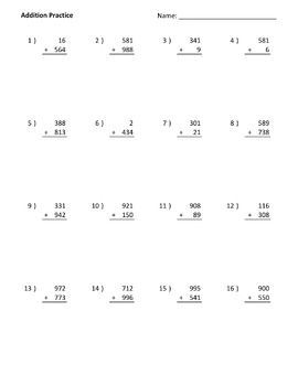 Subtraction Addition 3rd Grade Math Worksheets