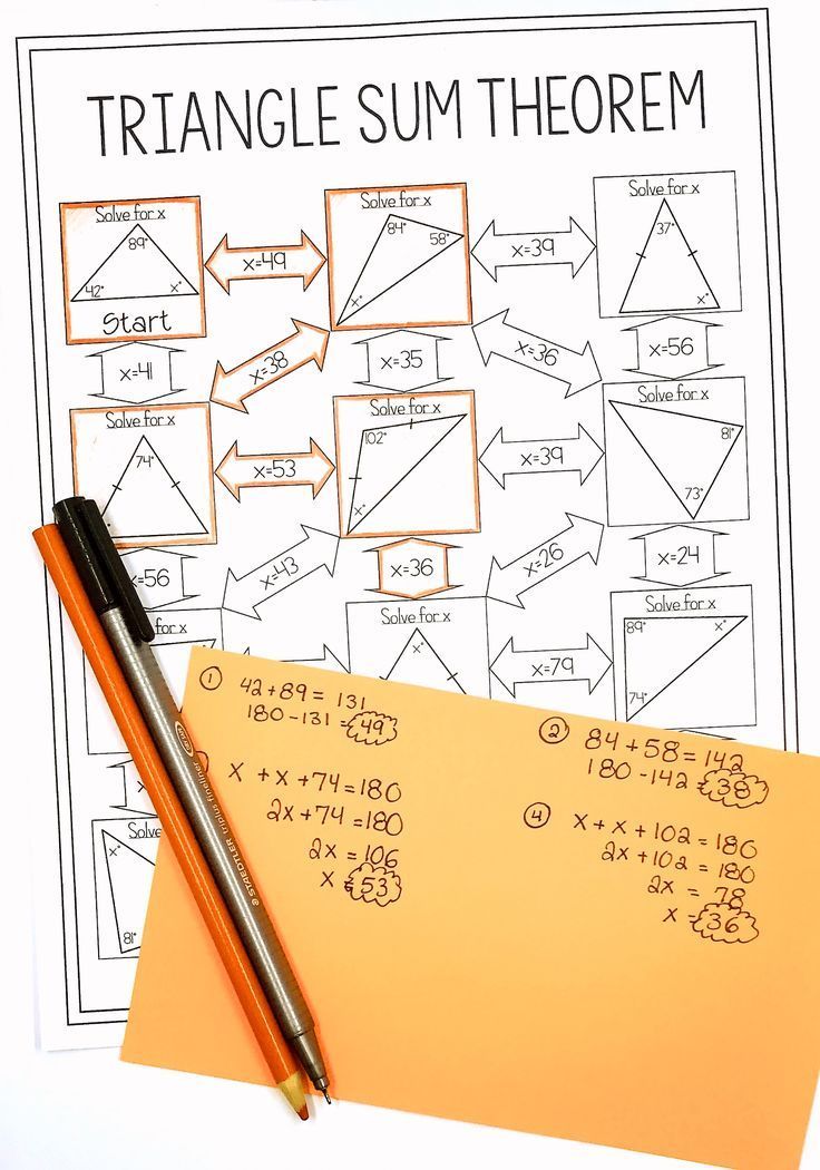 Geometry Triangle Angle Sum Theorem Worksheet