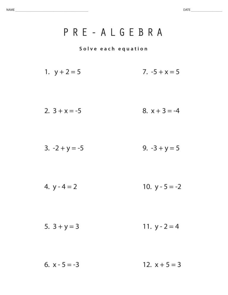 6th Grade Basic Algebra Problems Worksheet