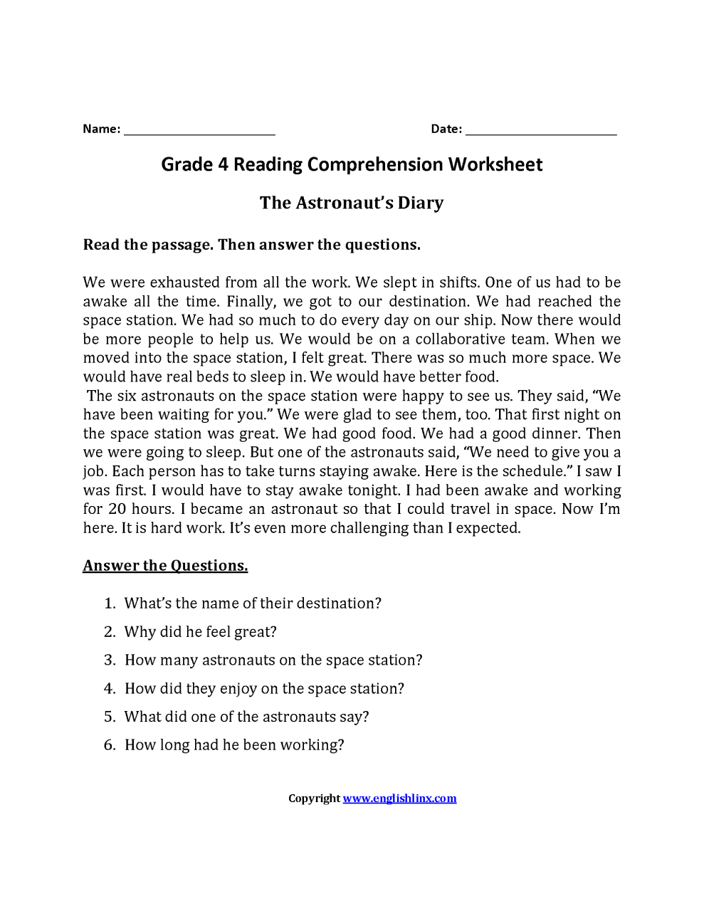 Comprehension For Class 6 In English Pdf