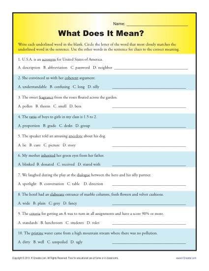 7th Grade Context Clues Worksheets With Answers