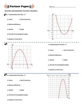 Key Characteristics Of Quadratic Functions Worksheet