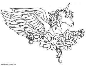 Alicorn Coloring Pages Pegasus with Flower Free Printable Coloring Pages