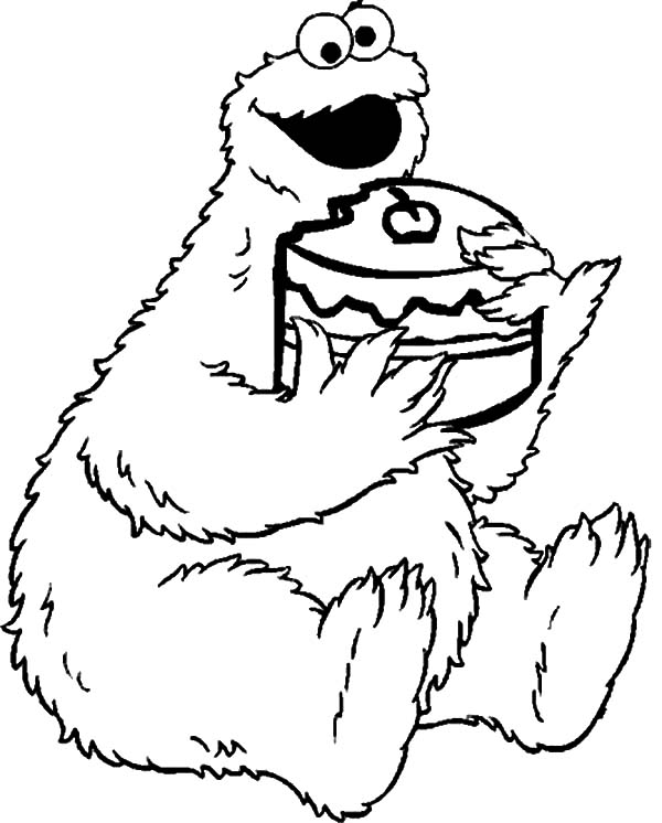 Cookie Monster Eat Big Cake Coloring Pages Coloring Sky