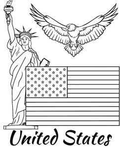 Flag Of The United States Of America, Statue Of Liberty And Eagle