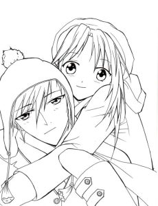 Romantic Couple Anime Coloring Page Coloring Sky