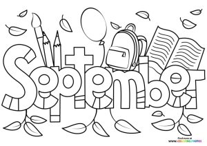 September autumn text sign Coloring Pages for kids