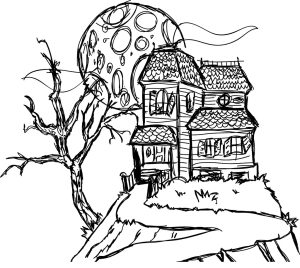 Spooky Coloring Pages Haunted House On The Hill Free Printable