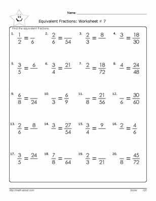 Printable Equivalent Fractions Worksheet 4th Grade Pdf