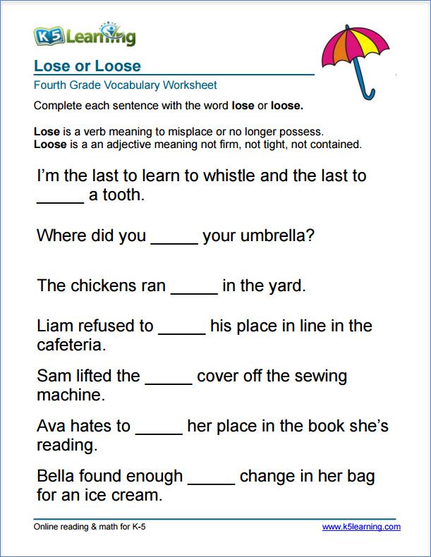 Printable Grade 4 Worksheets English