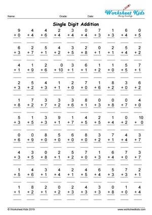 First Grade Free Printable Single Digit Addition Worksheets