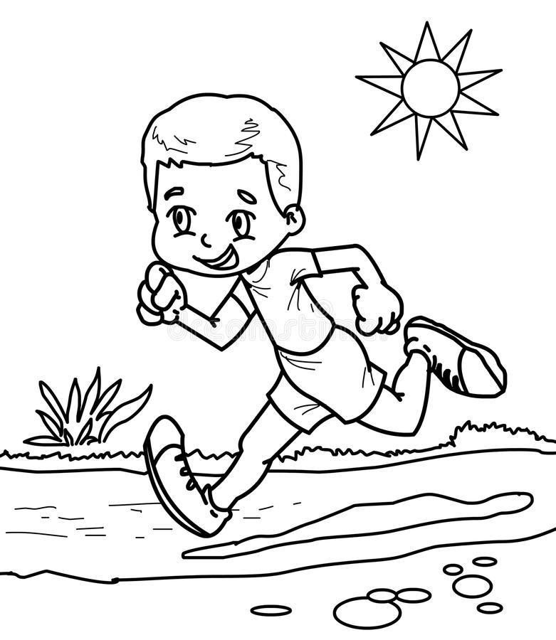 Boy running coloring page stock illustration. Illustration of icon