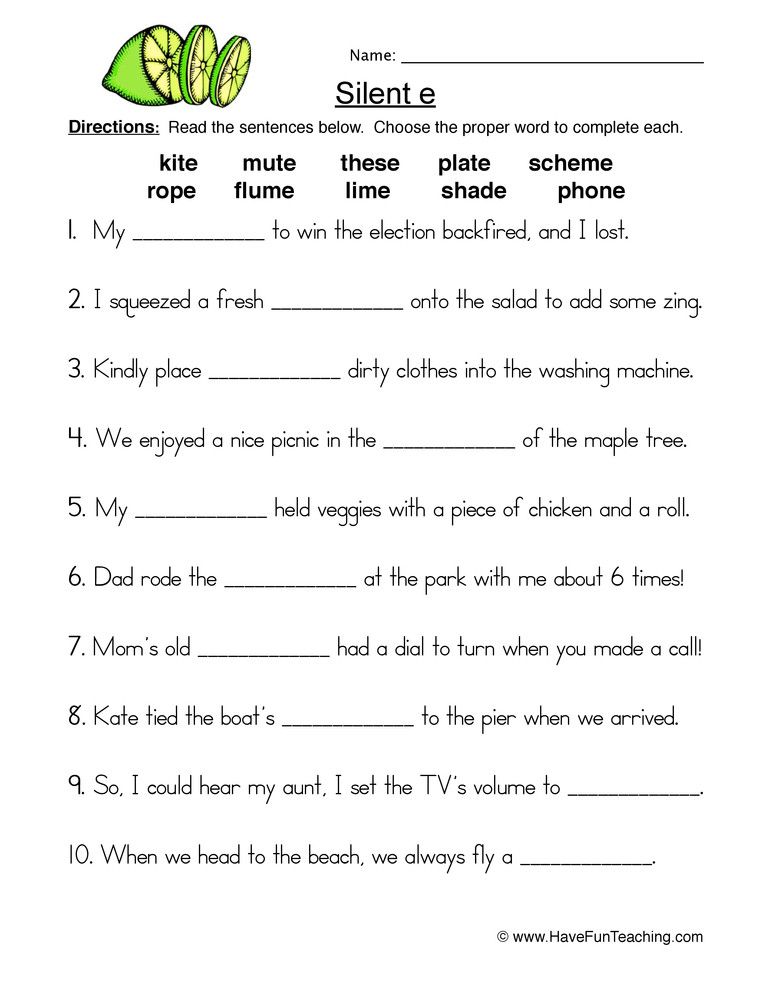 Printable Silent E Worksheets For Older Students