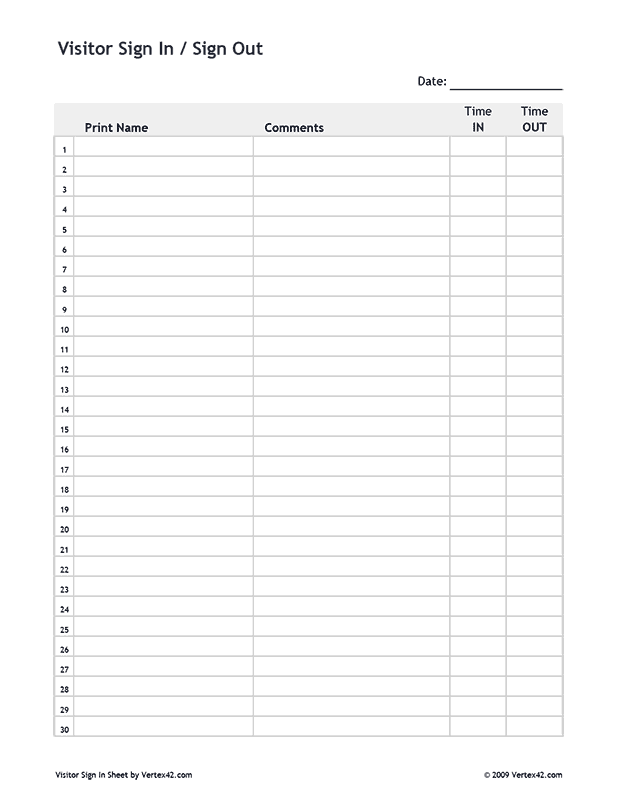 Printable Training Sign In Sheet Template Word