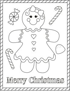 gingerbread girl Christmas coloring cards, Christmas coloring sheets