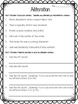 6th Grade Alliteration Worksheets With Answers
