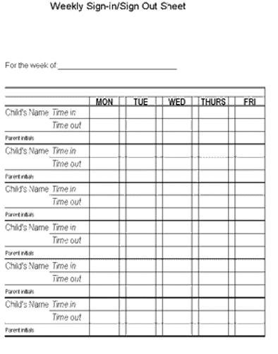 Printable Sign In Out Sheets