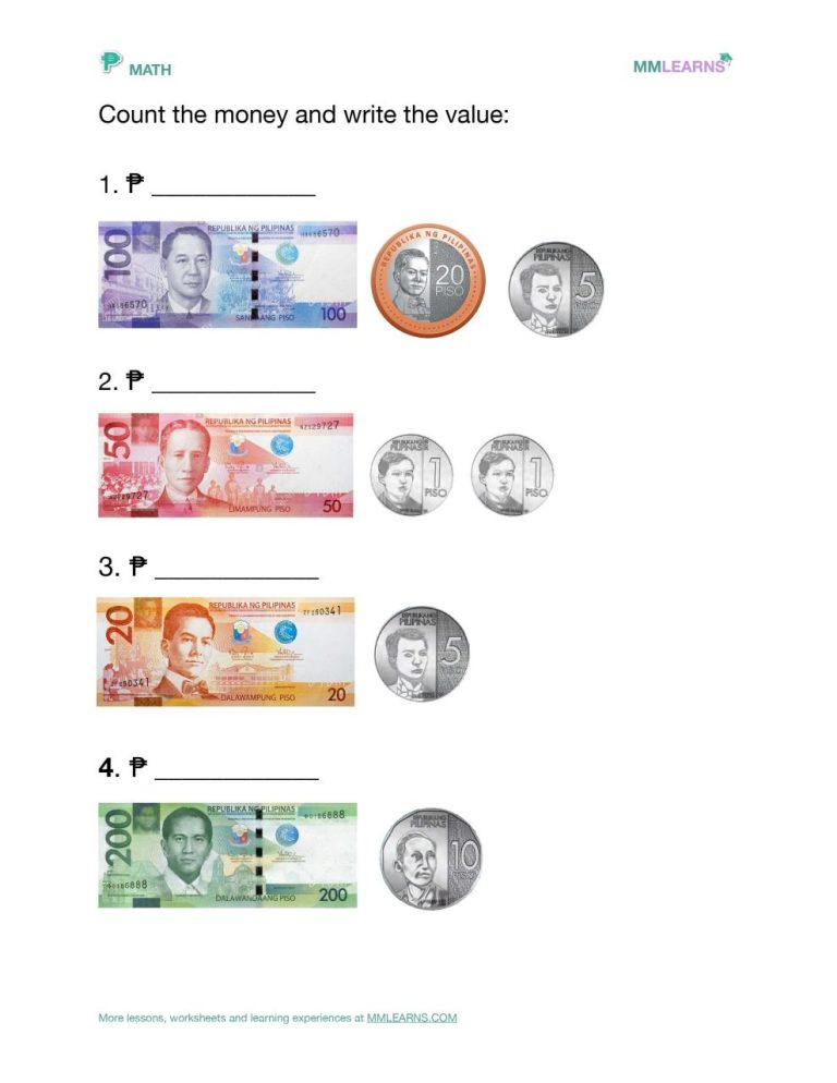 Adding Philippine Money Worksheets For Kindergarten