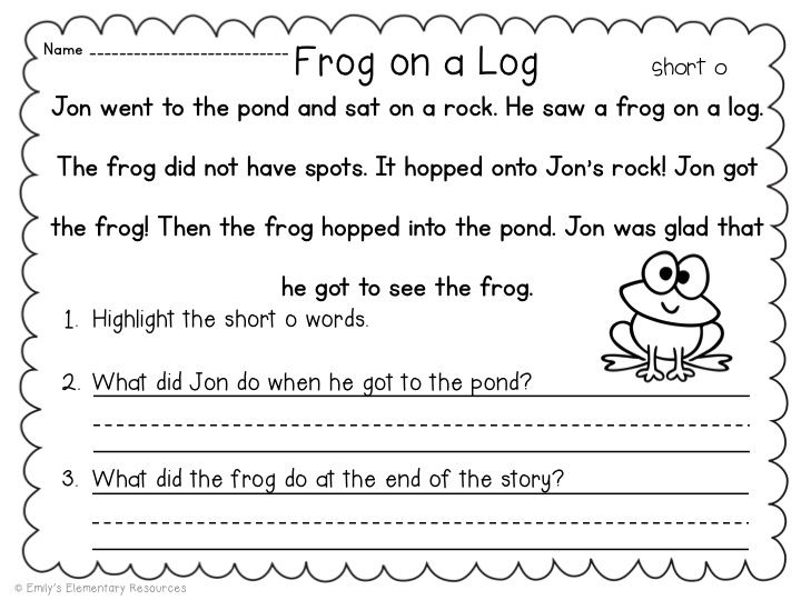 Short Reading Comprehension Passages 1st Grade