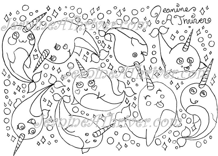Kawaii Narwhal Coloring Pages