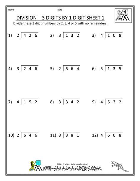 Free Printable 4th Grade Division Worksheets Grade 4