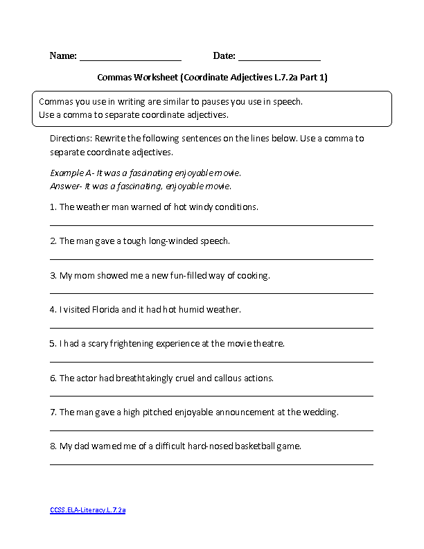 Printable 7th Grade English Worksheets