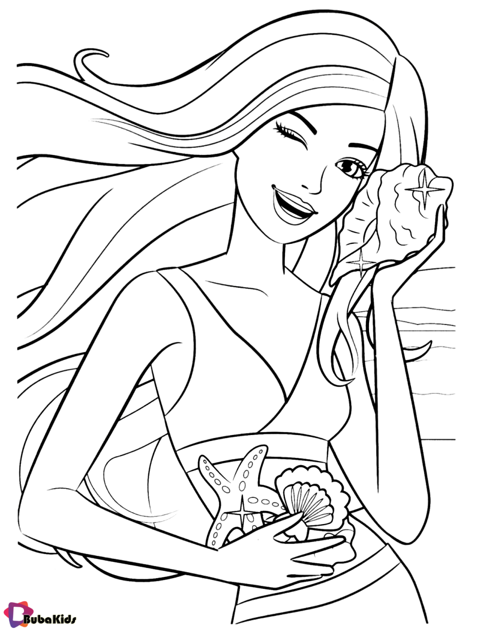 Free download and printable beautiful barbie coloring page for kids
