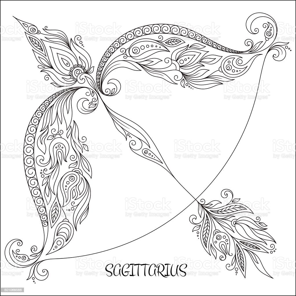 Hand Drawn Pattern For Coloring Book Zodiac Sagittarius Stock Vector