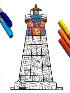 Lighthouse PDF Zentangle Coloring Page