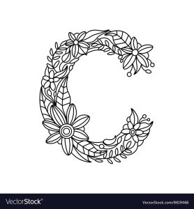 Letter c coloring book for adults Royalty Free Vector Image
