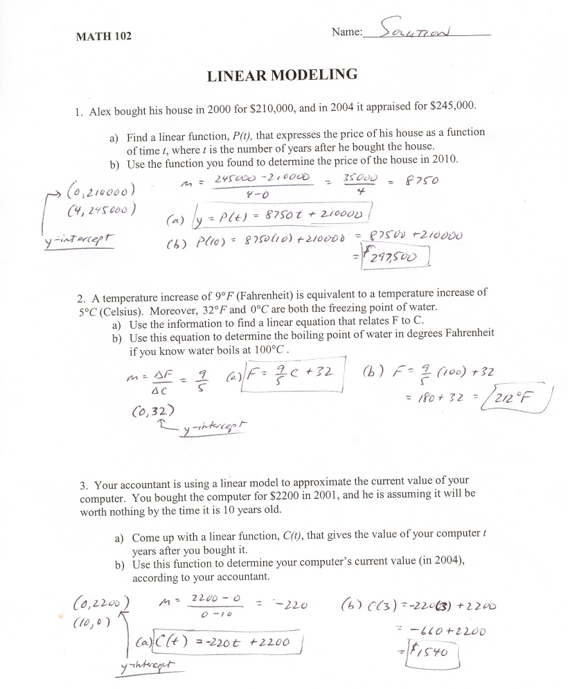 Modeling With Linear Functions Worksheet Answers
