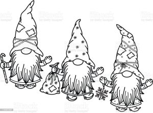Vector Cute Gnomes Cartoons Black Silhouette Isolated On White For