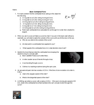 Uniform Circular Motion Worksheet Answers