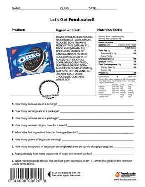 Comparing Two Food Labels Worksheet