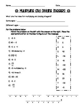 Multiplying And Dividing Integers Word Problems Worksheet Pdf
