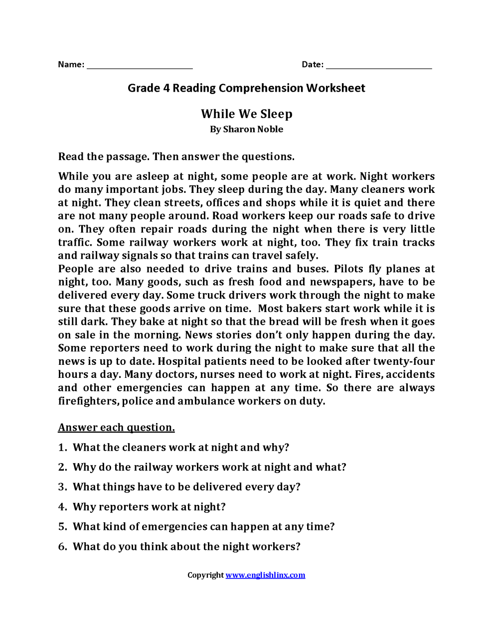 Year 6 Comprehension Worksheets Pdf With Answers