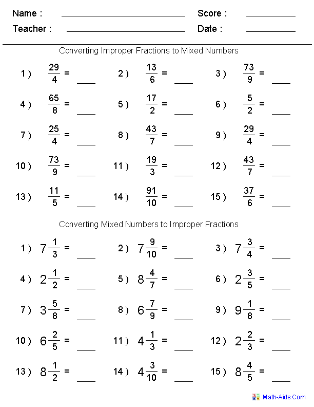 Grade 6 Math-aids.com Fractions Worksheets Answers