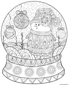Christmas For Adults Patterned Snowglobe Snowman Coloring page Printable